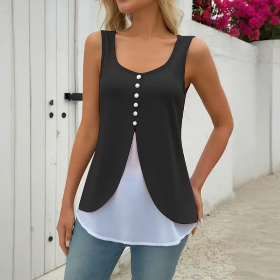 Tops for Women Summer Solid Color Sleeveless T Shirts Casual Loose Fit Standard Straps Blouses