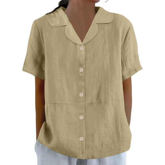 Tops for Women Summer Solid V Neck Button Down Tshirts Short Sleeve Tops Dressy Casual Blouse