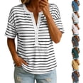thumbnail image 1 of Tops for Women Summer Striped V-Neck Button Loose Casual Short Sleeve Tee, 1 of 7