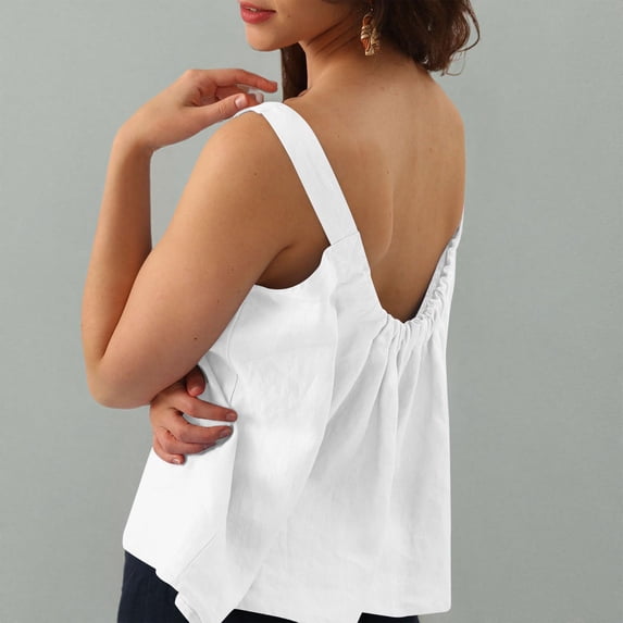 Tops for Women Tank Tops Women Women's Solid Color Casual Summer Neck Sleeveless Tank Tops White XXXL