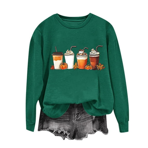 Tops for Women Thanksgiving Printed Loose Casual Long Sleeved Sweatshirt,Womens Sweatshirts Army Green