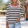 thumbnail image 1 of Tops for Women Three-Quarters Sleeved Square Neck Stripe Printed Top Black S, 1 of 6