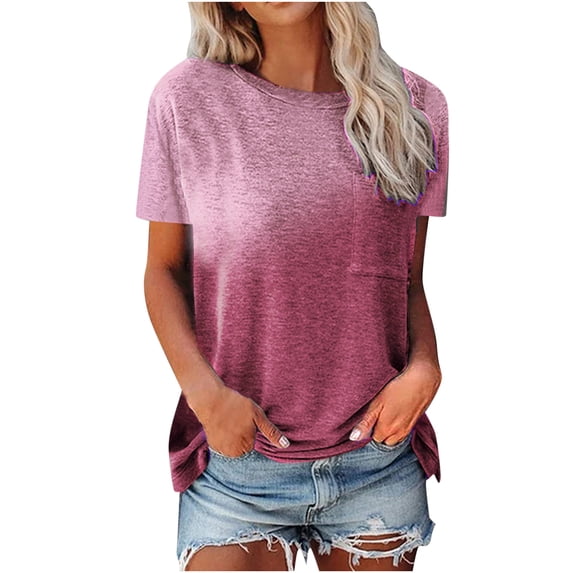 Tops for Women Tie-dye Pocket Crewneck Short Sleeve Tees T-shirt Ladies Beach Blouse Tunic Tops Women's Summer Clothes