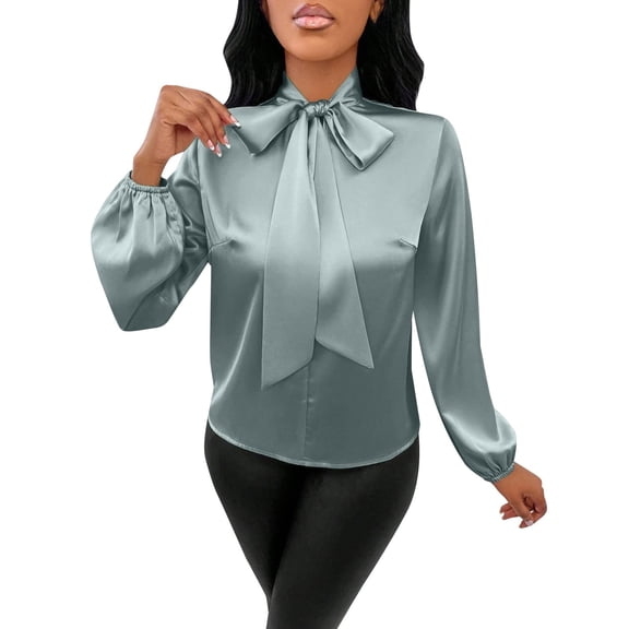 Tops for Women Trendy Chiffon Bow Long Sleeve Versatile Daily Casual Trendy Tops