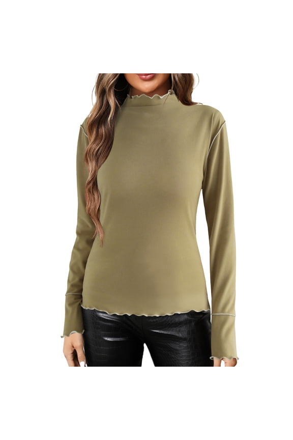 Tops for Women Trendy Double Sided Bottoming Shirt Half High Long Sleeved Underscrub,E,L