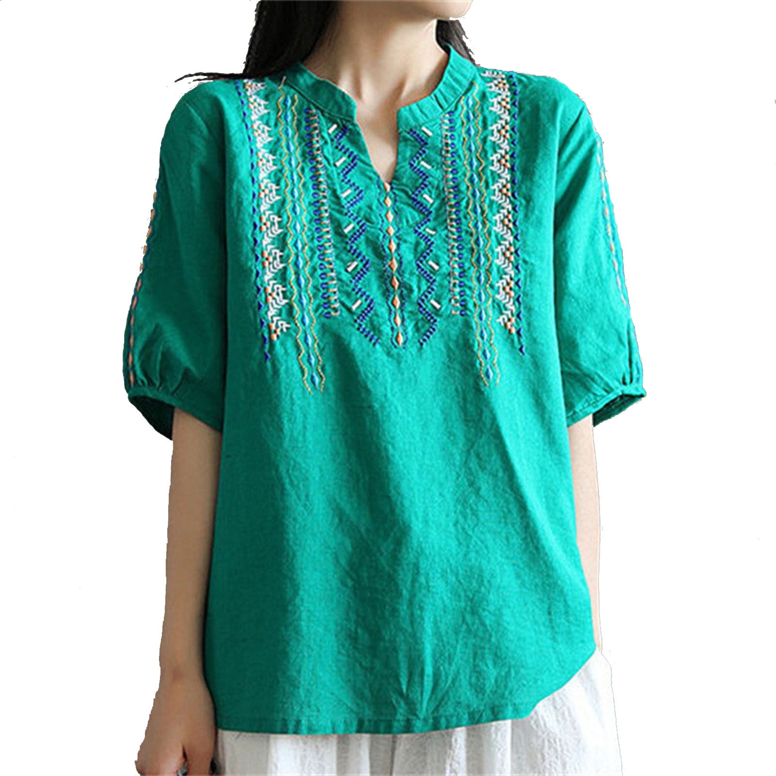 Tops for Women Trendy Embroidered Summer Short Sleeved Plus Size High ...