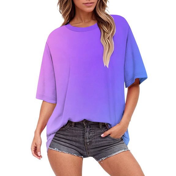 Tops for Women Trendy Flower Printed Oversized Short Sleeve Beach Vacation Trendy Tops