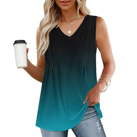 Tops for Women Trendy GaThRRgYP Plus Size Womens Clothes,Fashion Women's Spring/Summer Solid Color Casual V-neck Sleeveless Top Tank Top Sky Blue M