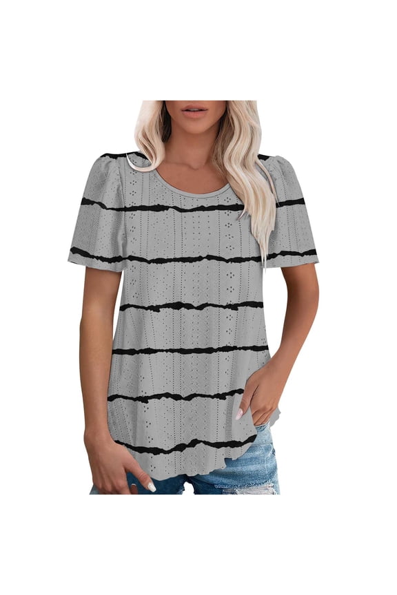 Tops for Women Trendy Going Out Cute Tops Going Out Tshirts Shirts Short Sleeve Peasant Blouses Plus