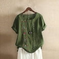 thumbnail image 1 of Tops for Women Trendy Gsakboxl Plus Size Round Neck Button Down Short Sleeve Blouse Bohemian Floral Embroidered Cotton Linen Casual Top Summer Tops, 1 of 5