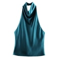 thumbnail image 1 of Tops for Women Trendy Gsakboxl Women Fashion Casual Satin‑Textured Halter Neck Sleeveless Vest Top Trendy Hot‑Girl Style Camisole Blackish Green L, 1 of 9