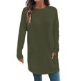 thumbnail image 1 of Tops for Women Trendy Long Sleeve Warm Coloured O-Neck Looses Tops for Women Trendy with 2 Pockets Army Green Size S, 1 of 5