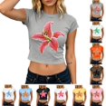 thumbnail image 1 of Tops for Women Trendy Ndbuld Women's Casual Fashion Spring And Summer Printed Round Neck Short Sleeve Top Gray L, 1 of 6