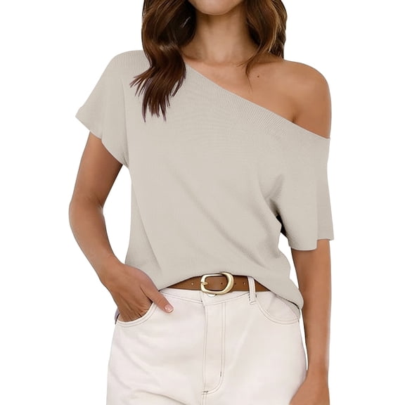 Tops for Women Trendy Off Shoulder Lightweight Knit Casual Summer Trendy Tops