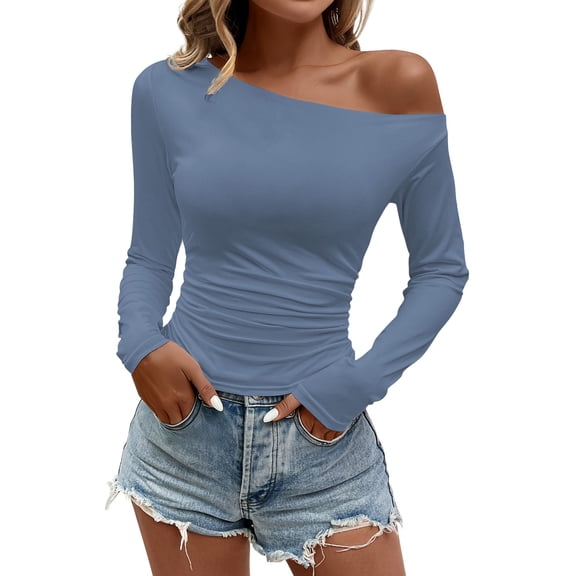 Tops for Women Trendy Off Shoulder Long Sleeve Slim Crop Going Out Sexy Trendy Tops