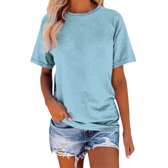 Tops for Women Trendy Printed Round Neck Short Sleeve Casual Summer Basic Plus Size Tops