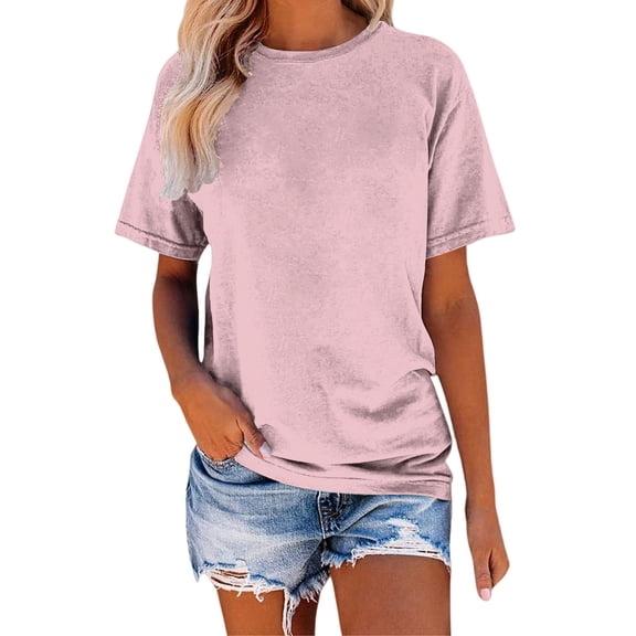 Tops for Women Trendy Printed Round Neck Short Sleeve Casual Summer Basic Plus Size Tops