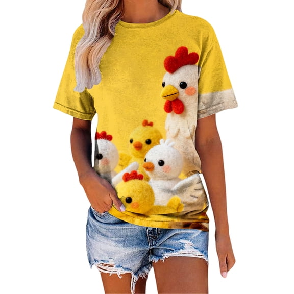 Tops for Women Trendy Printed Round Neck Short Sleeve Casual Summer Basic Trendy Tops