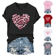 Tops for Women Trendy Shirts Clothes Everyday Wear Womens Bow Fashion Casual Printed Round Neck Short Sleeved T-Shirt Top White Xl