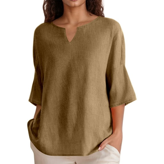 Tops for Women Trendy Short Sleeves Tops for Women Peach Sleeve Woman Petite Short Sleeve Shirt plus Size Work Attire Shirts Small Stylish T Brown L