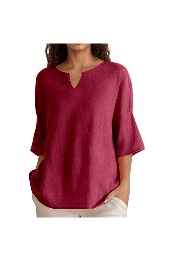 Tops for Women Trendy Short Sleeves Tops for Women Peach Sleeve Woman Petite Short Sleeve Shirt plus Size Work Attire Shirts Small Stylish T Red 2XL