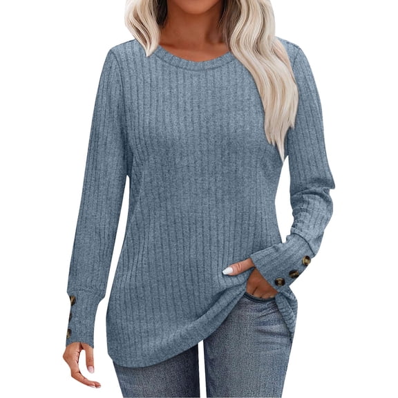 Tops for Women Trendy Soft Ribbed Knit Long Sleeve Fall Spring Lightweight Trendy Tops