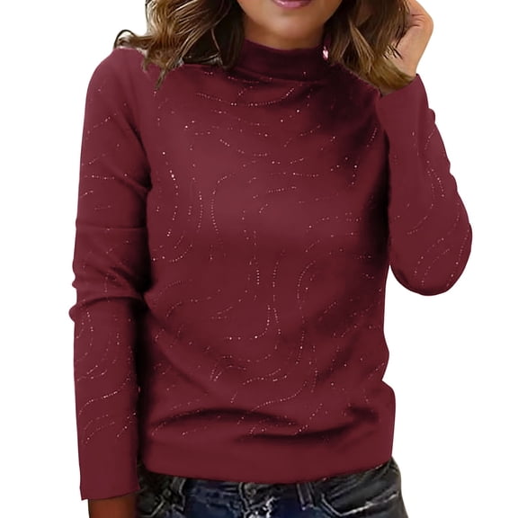 Tops for Women Trendy Solid Half High Collar Loose Long Sleeve Fall Spring Trendy Tops