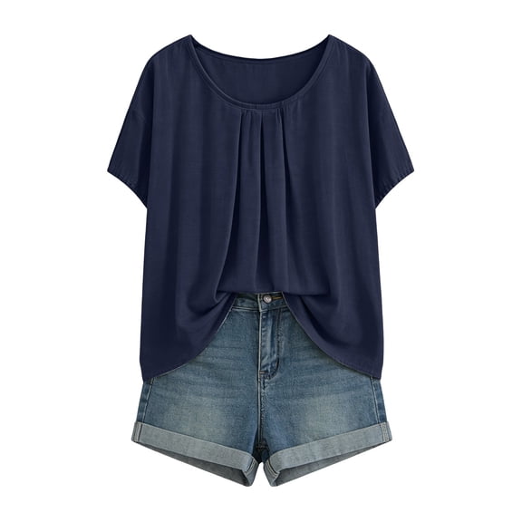 Tops for Women Trendy Solid Short Sleeve Loose Linen Summer Casual Trendy Tops