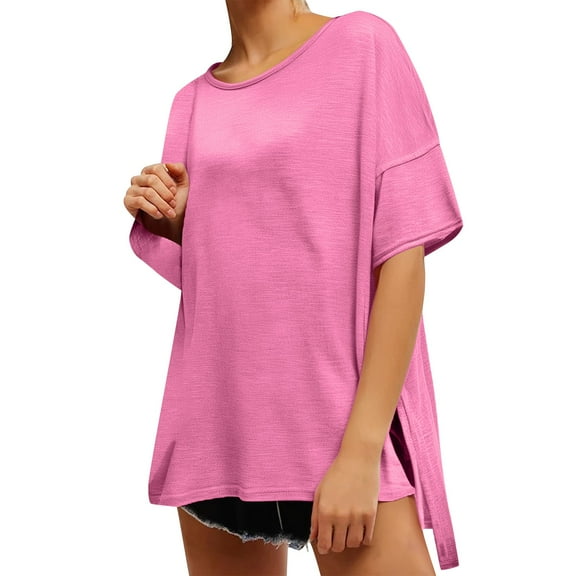 Tops for Women Trendy Summer ,Women Summer Lightweight Sweater Top Oversized Short Sleeve Drop Shoulder Seams Outside Casual T-Shirts