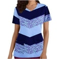 thumbnail image 1 of Tops for Women Trendy Summer Cotton Casual V-Neck Print Short Sleeve Shirts Textured Solid Color Loose T Shirts (Blue S), 1 of 5