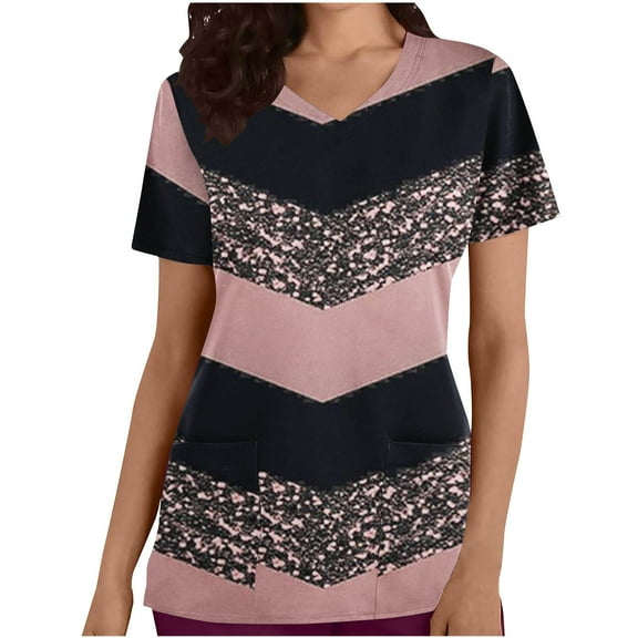 Tops for Women Trendy Summer Cotton Casual V-Neck Print Short Sleeve Shirts Textured Solid Color Loose T Shirts (Khaki L)