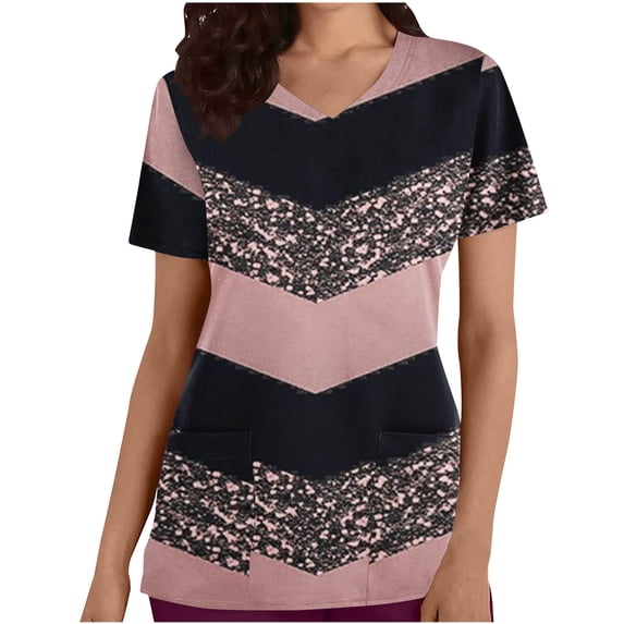 Tops for Women Trendy Summer Cotton Casual V-Neck Print Short Sleeve Shirts Textured Solid Color Loose T Shirts (Khaki L)