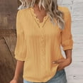 thumbnail image 1 of Summer Savings Clearance 2025 under 10$ DYTTDG Women's Lightweight Fashion Lace V-Neck 3/4 Sleeve T-Shirt Loose Blouses Pullover Casual Tops Yellow S, 1 of 4
