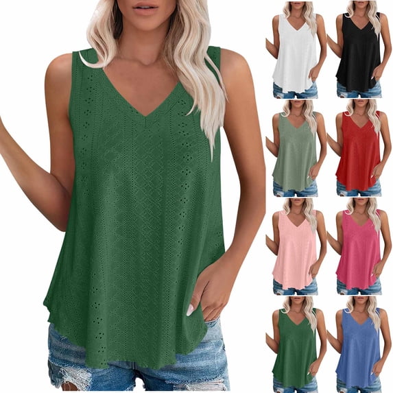 Tops for Women Trendy Tank Tops Womens Women Casual Solid Color Sleeveless V-neck Hem Curved Pullover Red XL