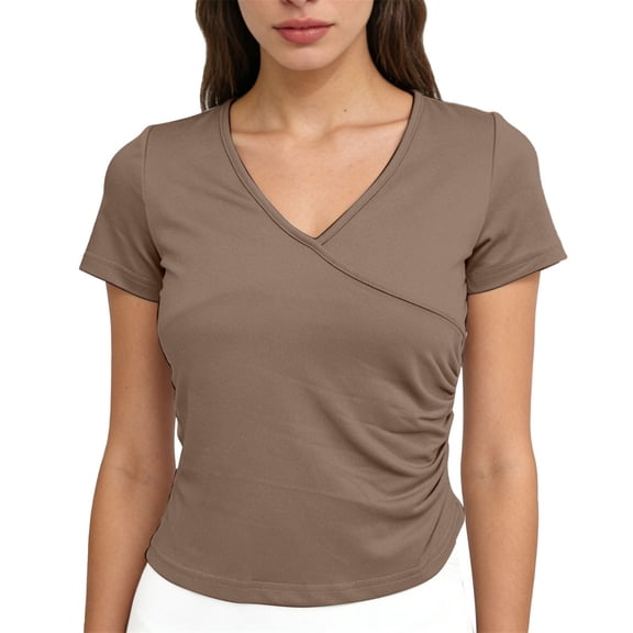 Tops for Women Trendy V Neck Ruched Slim Short Sleeve Elegant Plus Size Tops