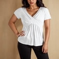 thumbnail image 1 of Tops for Women Trendy V Neck Short Sleeve Summer Tunic Tops Ruched Comfy Fitting Drop Shoulder Blouse, 1 of 8