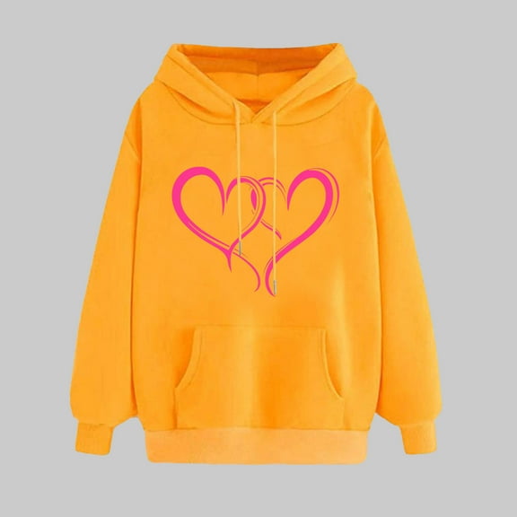 Tops for Women Trendy Viikei Womens Tops Dressy Casual,Women's Print Winter Hoodie Pullover Tops Long Sleeved Comfortable Sweatshirt Yellow XXL