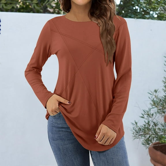 Tops for Women Trendy Women's Fashion Casual Long Sleeve Print Round Neck Pullover Top Blouse