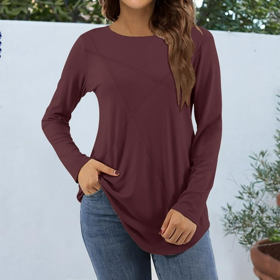 Tops for Women Trendy Women's Fashion Casual Long Sleeve Print Round Neck Pullover Top Blouse