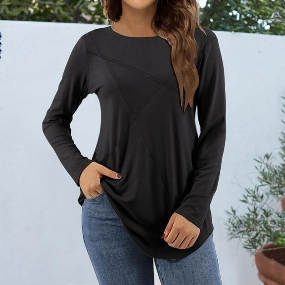 Tops for Women Trendy Women's Fashion Casual Long Sleeve Print Round Neck Pullover Top Blouse