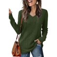 thumbnail image 1 of Tops for Women Trendy Women's Fashion Casual V-Neck Long Sleeve Solid Color T-Shirt Comfortable Top, 1 of 7