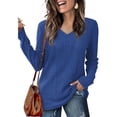 thumbnail image 1 of Tops for Women Trendy Women's Fashion Casual V-Neck Long Sleeve Solid Color T-Shirt Comfortable Top, 1 of 7