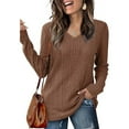 thumbnail image 1 of Tops for Women Trendy Women's Fashion Casual V-Neck Long Sleeve Solid Color T-Shirt Comfortable Top, 1 of 7