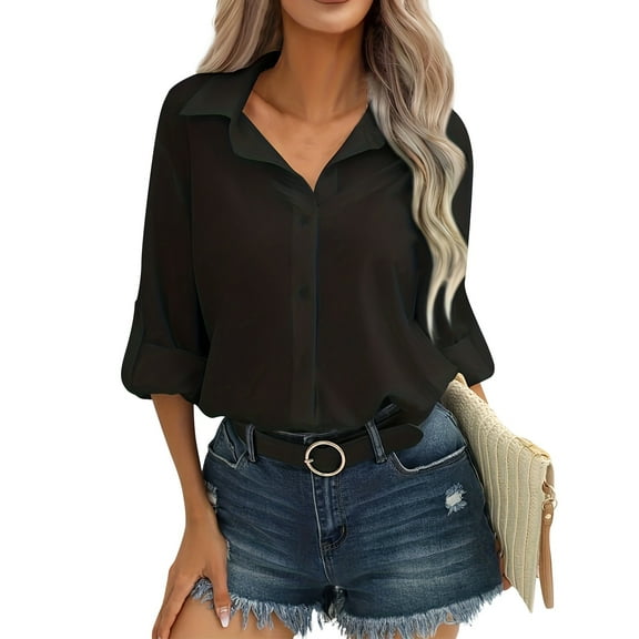 Tops for Women Trendy Women's Fashion Solid Color Slim Casual Shirt