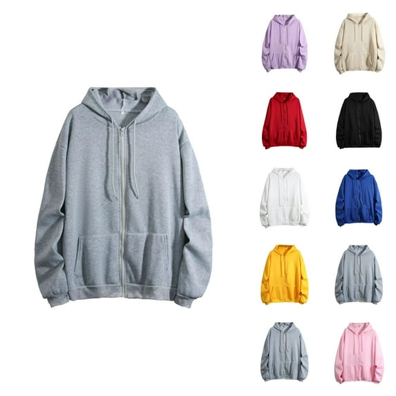 Tops for Women Trendy Women's Solid Sweatshirt Women Winter Warm Fashion Long Sleeve Loose Solid Color Hooded Zipper Pocket Sweatershirt Coat