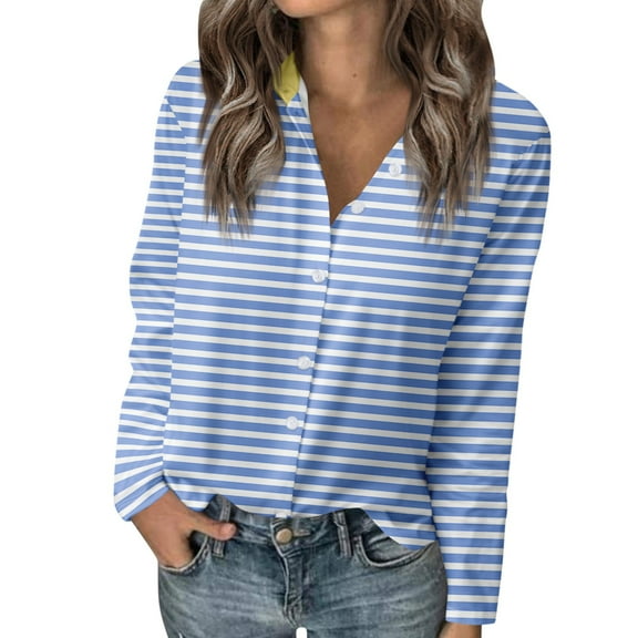 Tops for Women Trendy Women's T Shirt Tee Prints Womens Long Sleeve Button Shirt Blouse Casual Tops