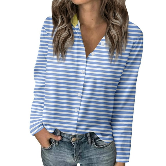 Tops for Women Trendy Women's T Shirt Tee Prints Womens Long Sleeve Button Shirt Blouse Casual Tops