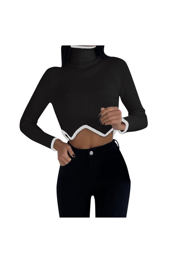 Tops for Women Trendy Work Fall Slim High Neck Long Sleeve Kimono Cold Shoulder Curve Hem Plain Elegant Fitted Ribbed Top Tops(C,M)
