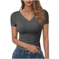 thumbnail image 1 of Tops for Women Trendy New Womens Basic V Neck Short Sleeve T Shirts Slim Fitted Crop Tee 2025 Summer Cute Gym Fashion Clothes New Gray XXL, 1 of 4