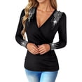 thumbnail image 1 of Tops for Women V-Neck Long SLeeve Loose Fit Tees Rhinestone Print Summer Casual Basic T Shirts 2026 Fashion, 1 of 7